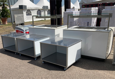 Aluminium Klapptheke Empfamgstheke Modultheke Eiche furniert Streifen